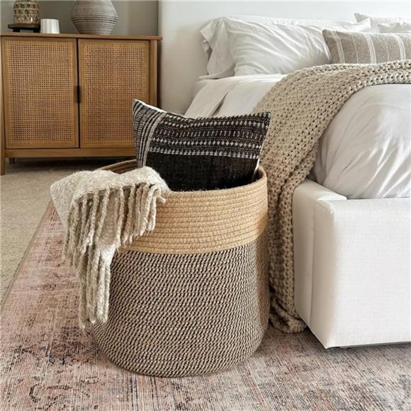 Large Cotton Rope Basket 15.8"x15.8"x13.8-Baby Laundry Woven Blanket Nursery Bin - Picture 7 of 7